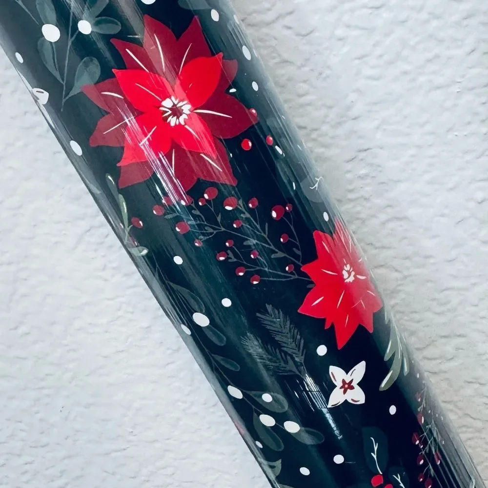 Christmas Poinsettia Holly Floral Print Premium Wrapping Paper Gift Wrap Roll